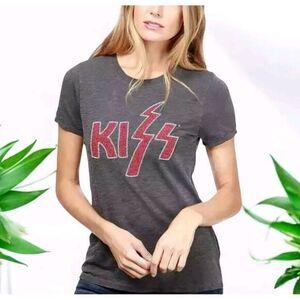 LUCKY BRAND KISS‎ Beaded Graphic Short Sleeve Crewneck Band T-Shirt M